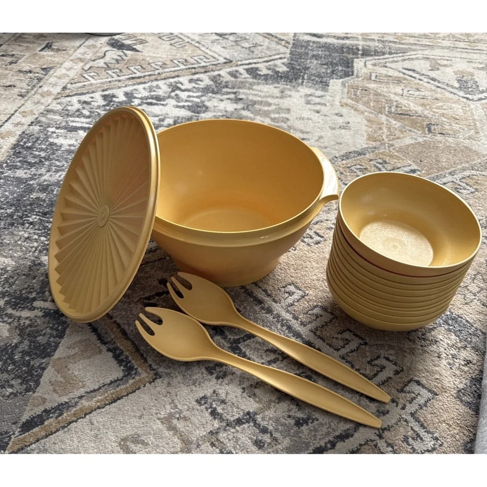 Vintage Golden Yellow Tubberware Salad Bowl Set 14 Piece Set